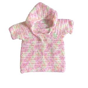 Handmade Pink Pastel Crochet Hooded Baby Sweater 0-6 Months